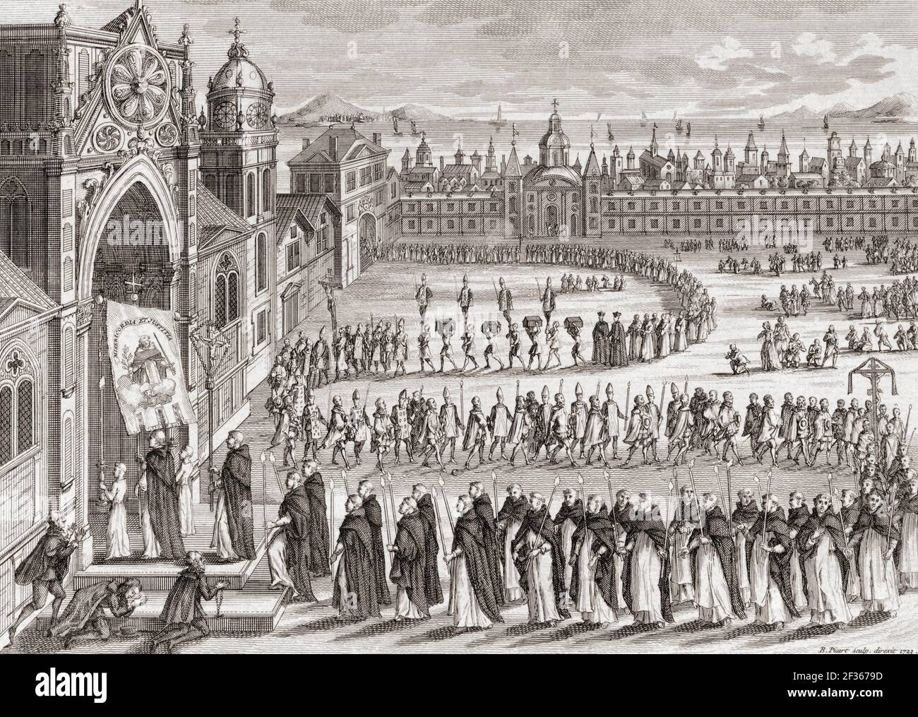 Un auto-da-fe, ou acte de foi, procession de l'Inquisition portugaise à Goa, Inde. Après une œuvre du XVIIIe siècle de Bernard Picart. Banque D'Images