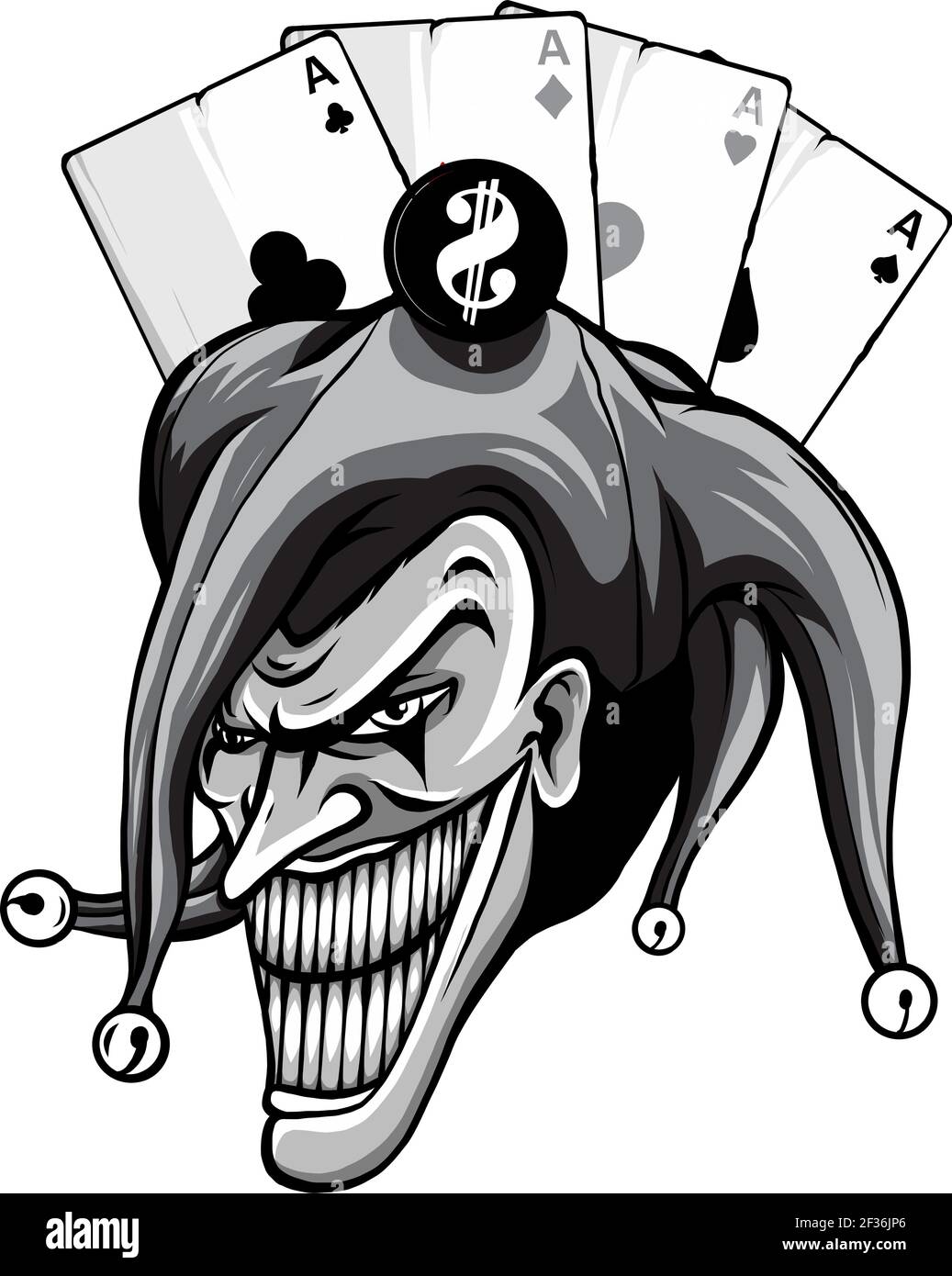 Joker Jester mosaïque or-masque avec coiffure cloches et perles 