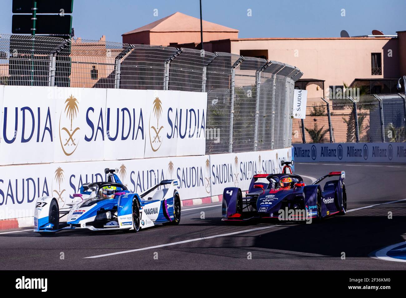 27 SIMS Alexander gbr), BMW IFE.18 équipe BMW i Andretti Motorsport, action et 04 FRIJNS Robin (nld), Audi e-tron FE05 équipe Envision Virgin Racing, action pendant le championnat de Formule E 2019, à Marrakech au Maroc, du 11 au 12 janvier - photo: Xavi Bonilla / DPPI Banque D'Images