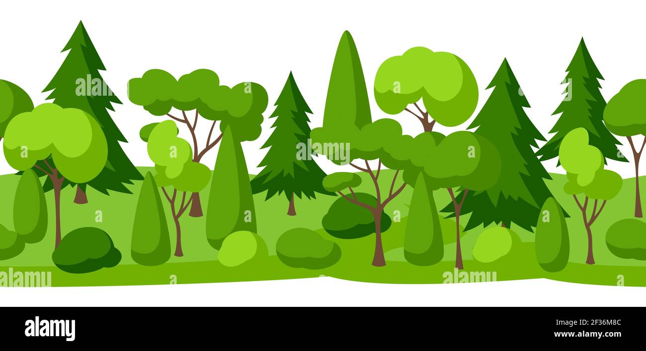 Motif sans couture avec arbres, spruces et buissons. Illustration de Vecteur