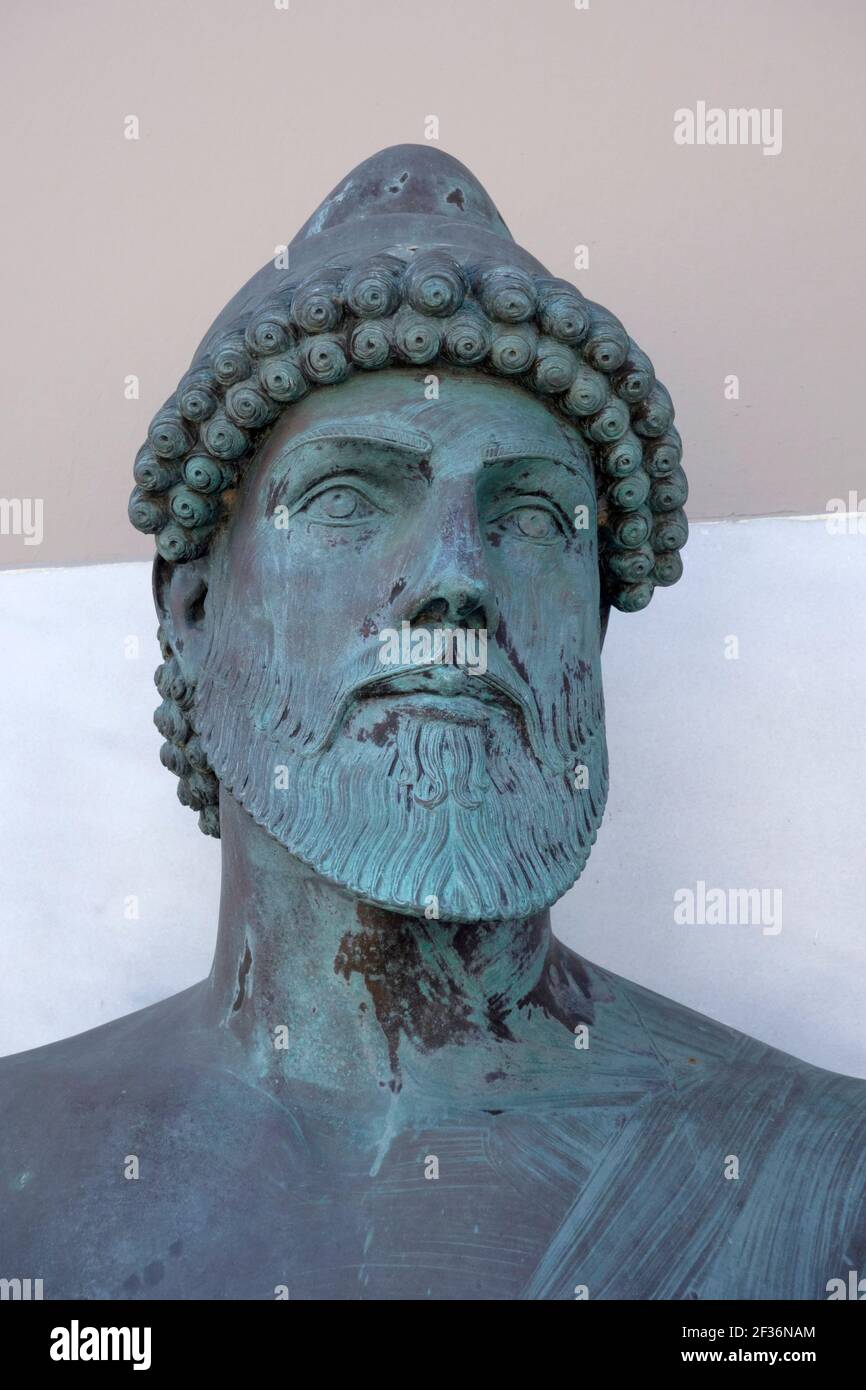 Buste d'Odysseus dans Vathy, Ithaca Banque D'Images