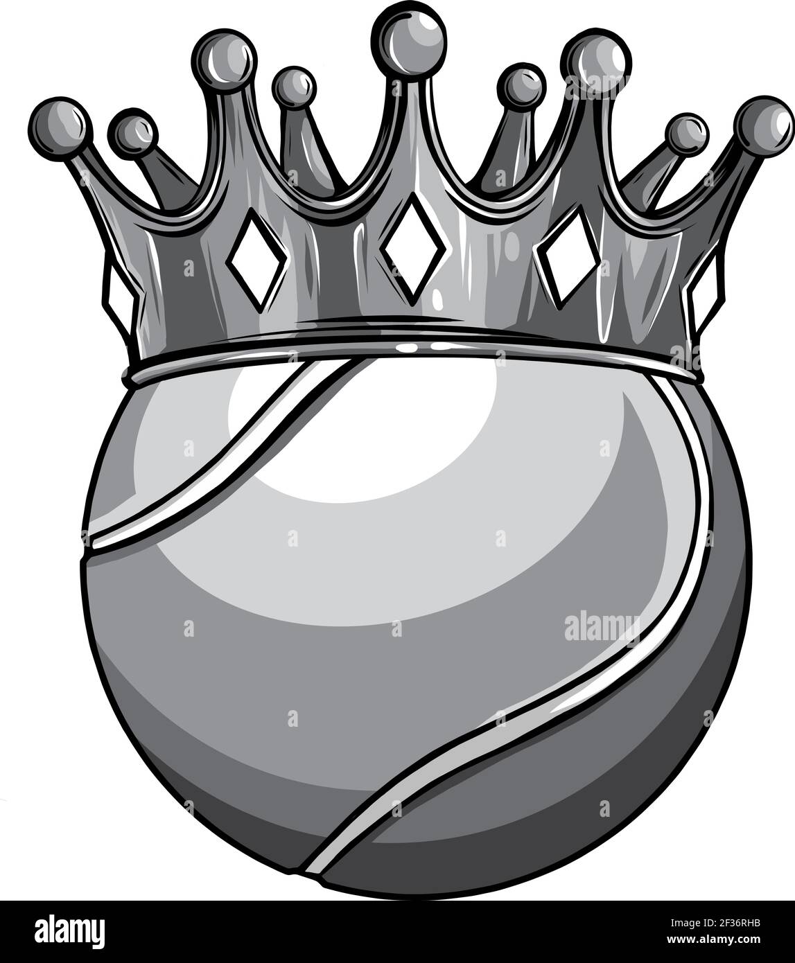 Concept de roi de tennis monochromatique, une balle de tennis portant un vecteur de couronne d'or Illustration de Vecteur