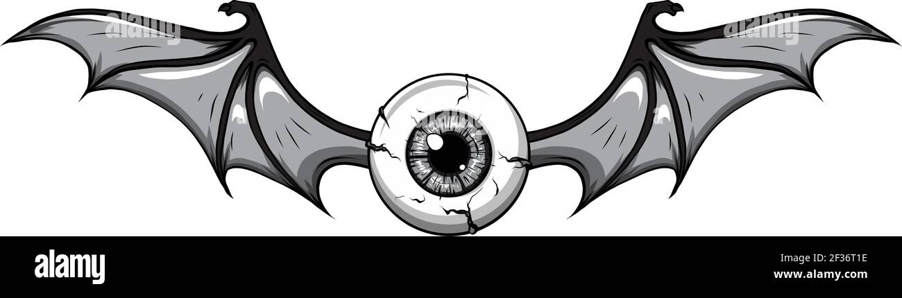 Illustration vectorielle monochrome du motif Tattoo Flying Eyeball Illustration de Vecteur
