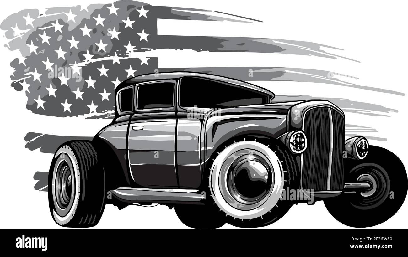 Motif graphique vectoriel monochromatique d'une voiture de muscle américaine Illustration de Vecteur