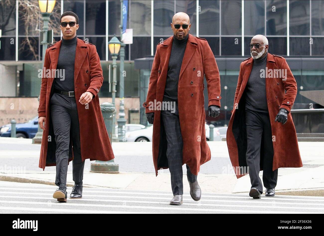 USHER,JACKSON,ROUNDTREE, SHAFT, 2019, ©KYLE KAPLAN/NETFLIX Banque D'Images