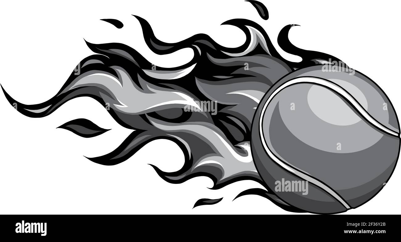 balle de tennis monochromatique flamboyante sur le feu volant dans l'air Illustration de Vecteur