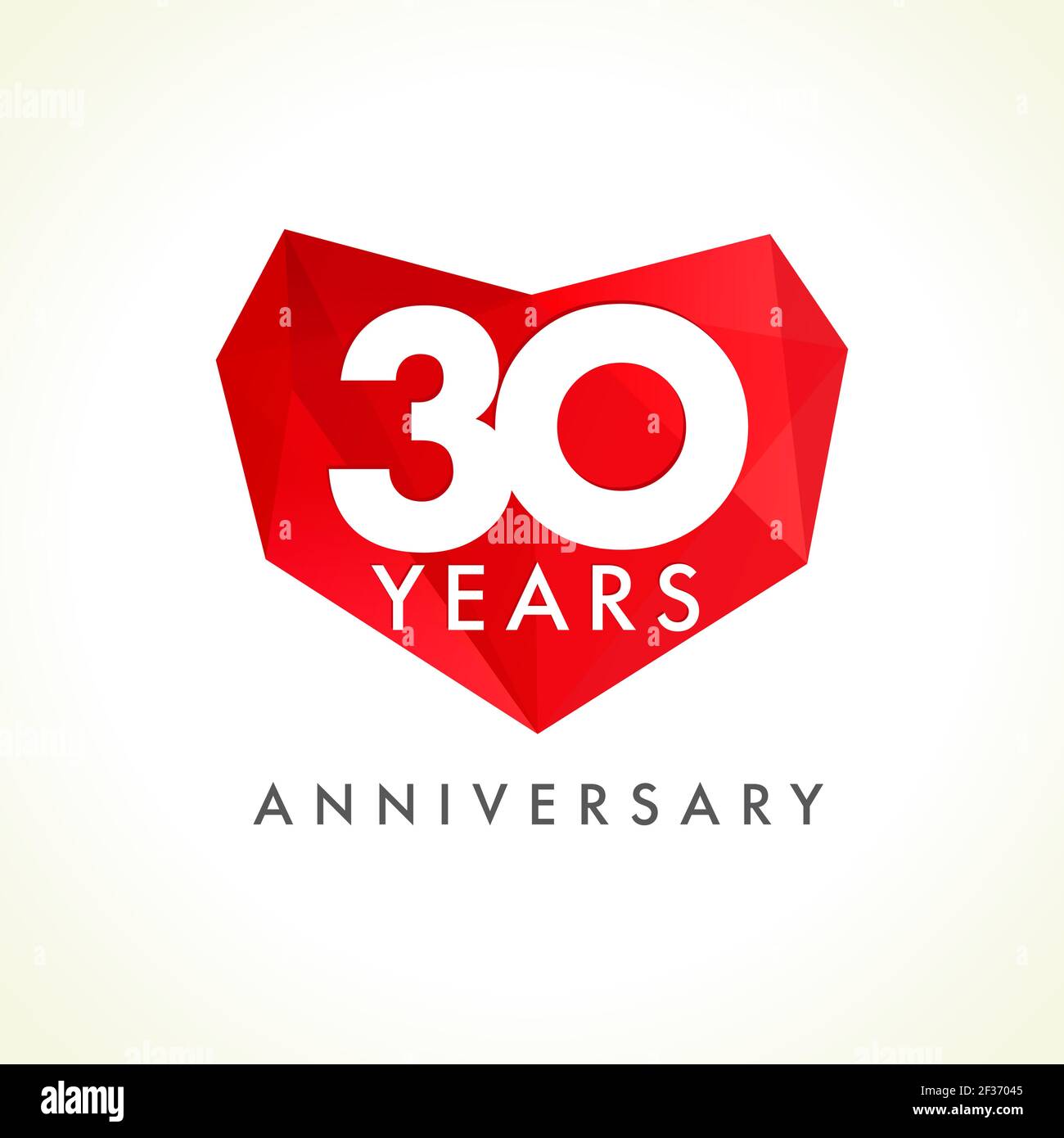 Anniversaire 30 ans cœurs célébrant le logo vectoriel. Voeux d'anniversaire avec coeur en vitrail. Carte de vacances abstraite charmante vitrail avec Illustration de Vecteur