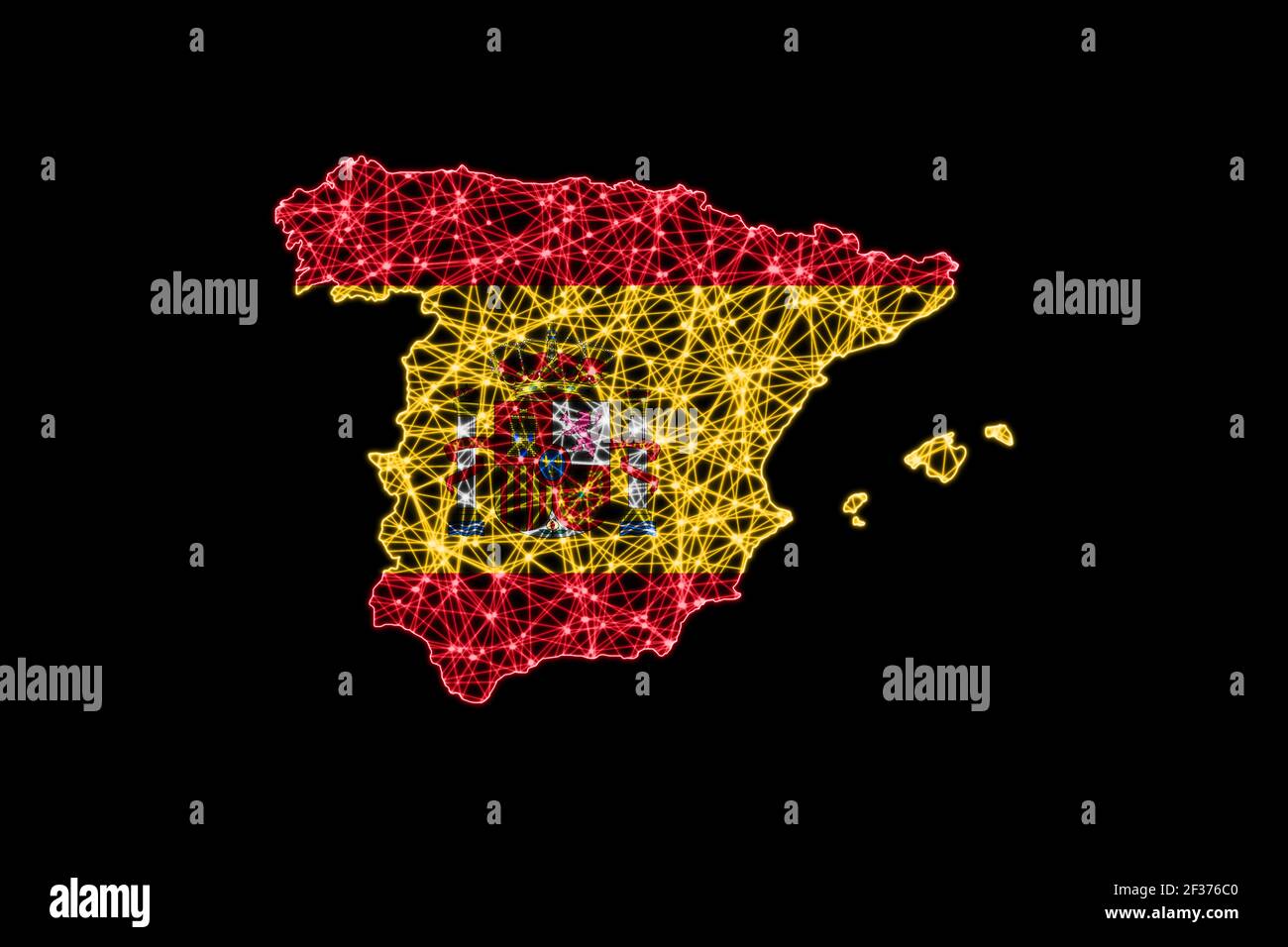 Carte d'Espagne, carte polygonale en maille, carte de drapeau Banque D'Images