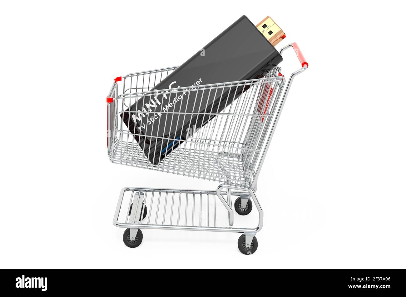 Panier avec clé électronique pour téléviseur Mini PC. Rendu 3D isolé sur fond blanc Banque D'Images