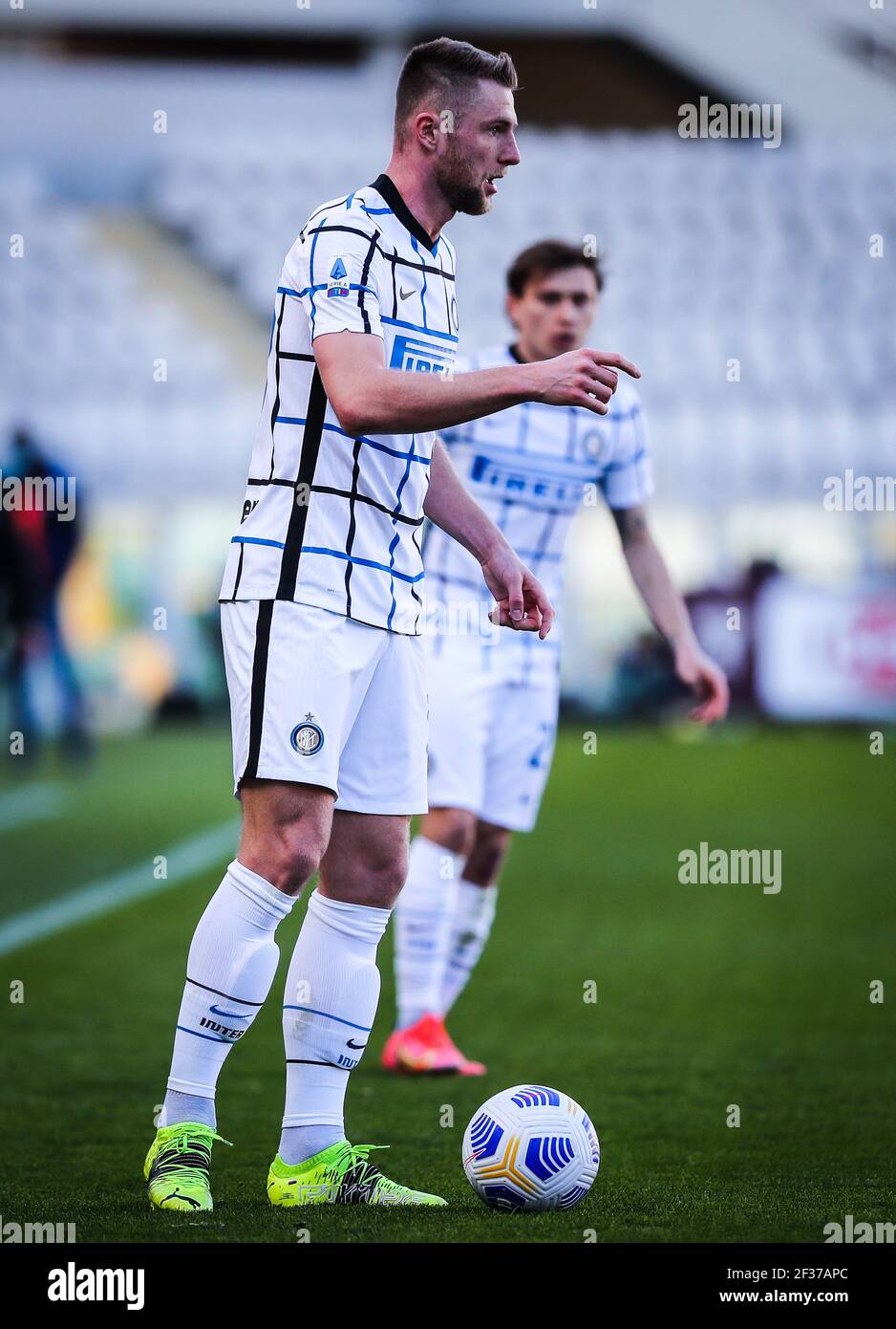 Turin, Italie. 14 mars 2021. Milan Skriniar du FC Internazionale en action pendant la série UN match de football 2020/21 entre le FC Torino contre le FC Internazionale au Stadio Olimpico Grande Torino.(score final; Torino FC 1 - 2 FC Internazionale) (photo de Fabrizio Carabelli/SOPA Images/Sipa USA) Credit: SIPA USA/Alay Live News Banque D'Images