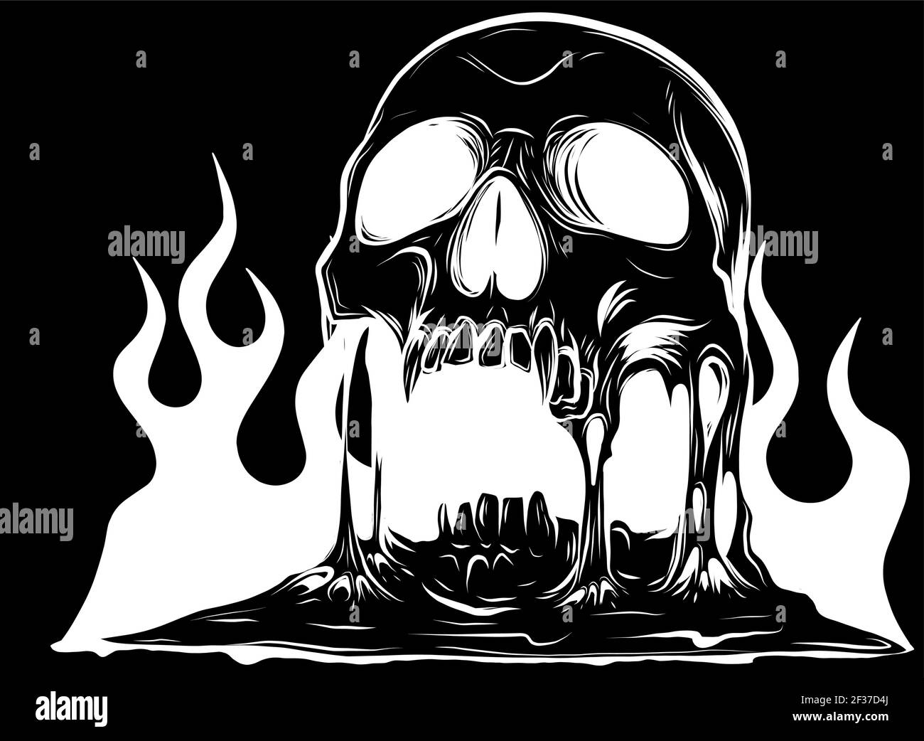Crâne à vecteur avec silhouette classique de flammes tribales en noir arrière-plan Illustration de Vecteur