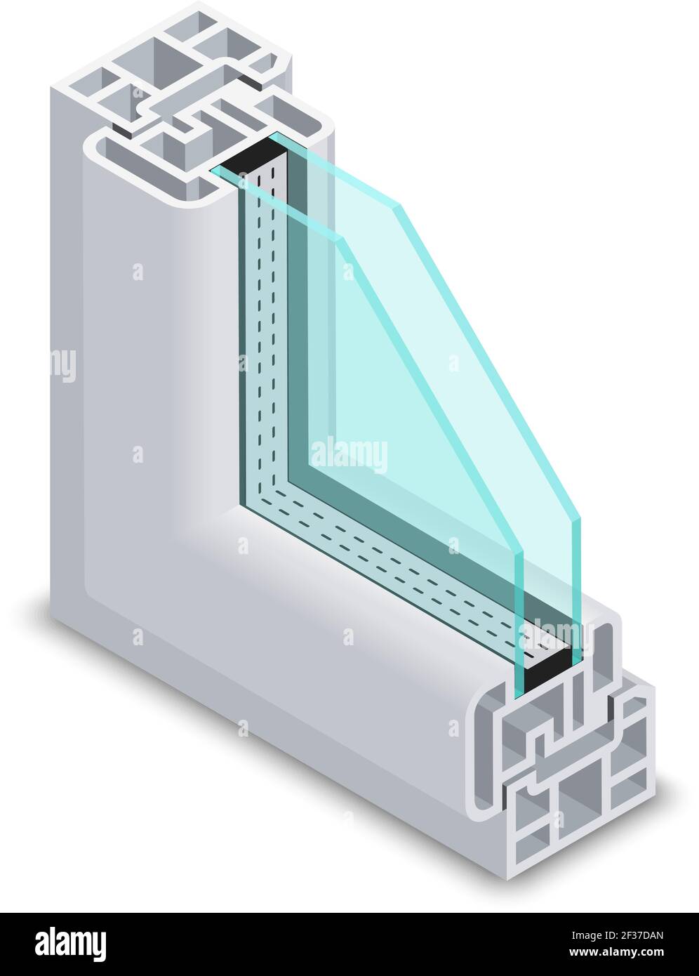 Section transversale de la fenêtre en verre transparent Home. Illustration du vecteur de structure de cadre de fenêtre. Fenêtre de cadre profilé en plastique Illustration de Vecteur
