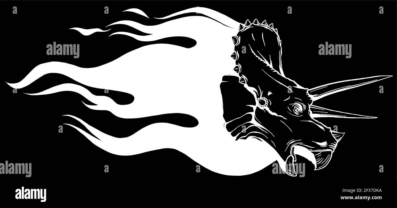 Dinosaurus flamboyant avec silhouette de flammes dans l'illustration vectorielle d'arrière-plan noir Illustration de Vecteur