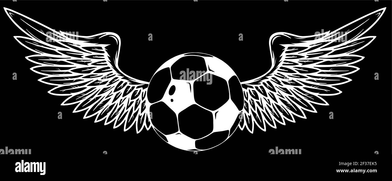 ballon de football vectoriel avec ailes de silhouette sur fond noir Illustration de Vecteur
