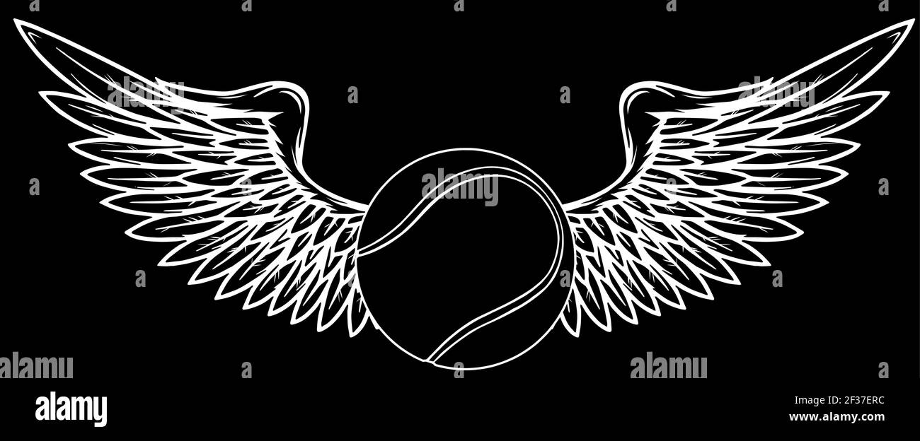 icône ailée avec silhouette de balle de tennis sur fond noir illustration Illustration de Vecteur