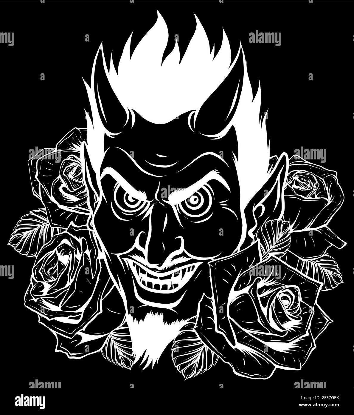 Image vectorielle graphique d'une silhouette de démon ou de diable dans arrière-plan noir Illustration de Vecteur