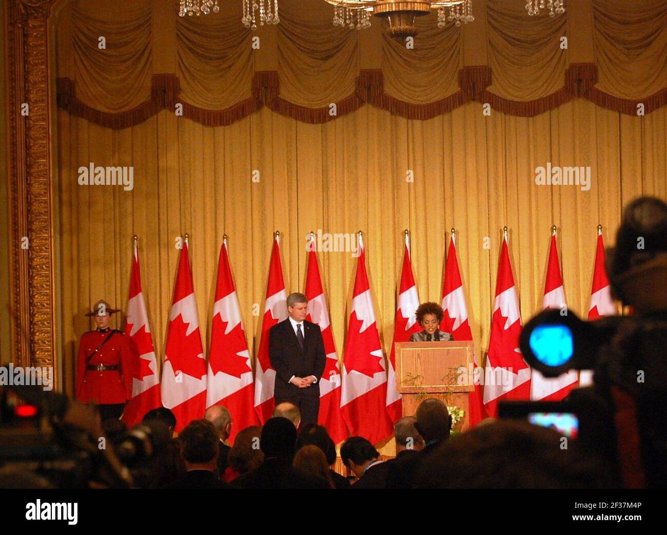 Le Premier ministre du Canada Stephen Harper et la gouverneure générale du Canada Michaëlle Jean @ réception des chefs d’État aux Jeux olympiques d’hiver de 2010 à Vancouver. Banque D'Images