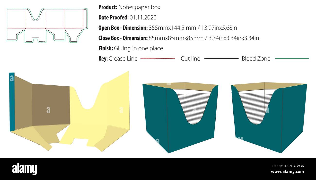 Notes boîte papier modèle de conception d'emballage collage découpe - vecteur Illustration de Vecteur