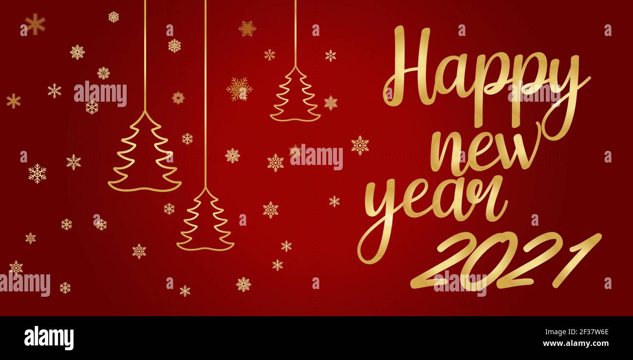 Bonne année 2021 - affiche de fête, lettres de couleur or, fond dégradé rouge - illustration de vecteur de vacances Illustration de Vecteur