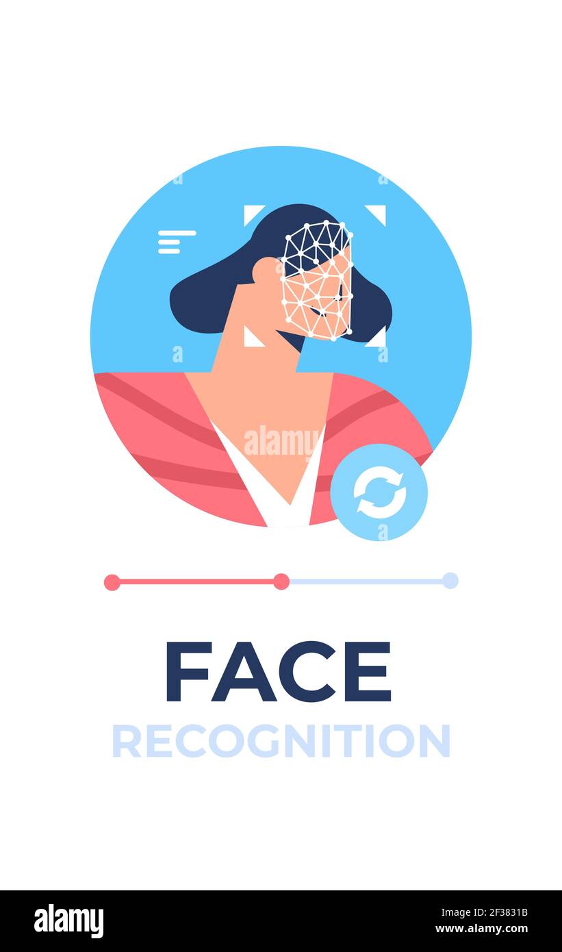 femme personnage visage vérification identité numérisation processus de reconnaissance faciale personnel concept d'accès id Illustration de Vecteur