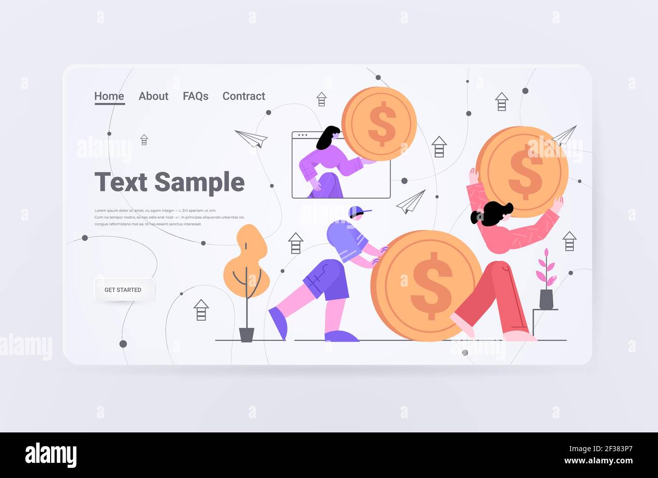 des hommes d'affaires qui font don d'argent pour des gens d'affaires qui détiennent des pièces de monnaie dans le cadre d'un nouveau projet financement participatif des investissements en travail d'équipe Illustration de Vecteur