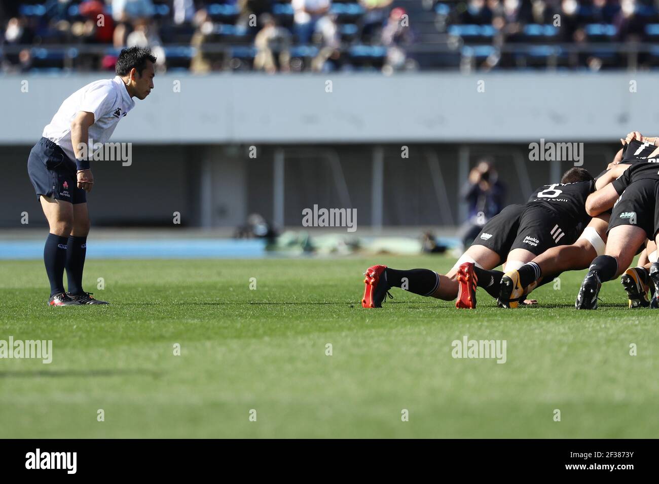Tokyo, Japon. 14 mars 2021. Arbitre, 14 mars 2021 - Rugby : match de rugby de la Ligue 2021 du Japon entre les rames noires Ricoh 19-20 Kobe Steel Kobelco Steelers au stade du parc olympique de Komazawa à Tokyo, au Japon. Credit: AFLO SPORT/Alay Live News Banque D'Images