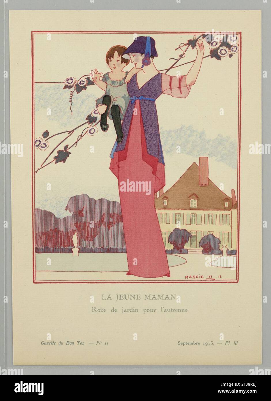 Print, Gazette du bon ton (Journal of Good Taste), vol. 1, n° 11, la Jeune maman, planche 3, septembre 1913 Banque D'Images