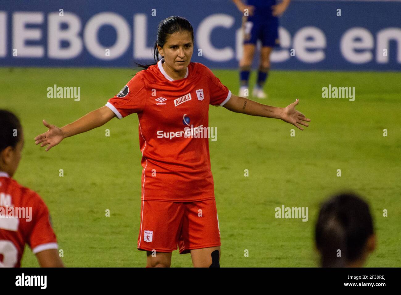 Buenos Aires, Argentine. 14 mars 2021. Mildrey Pineda (#8 America de Cali) pendant le match entre Boca Juniors et America de Cali au stade Jose Amalfitani à Liniers, Buenos Aires, Argentine. Crédit: SPP Sport presse photo. /Alamy Live News Banque D'Images