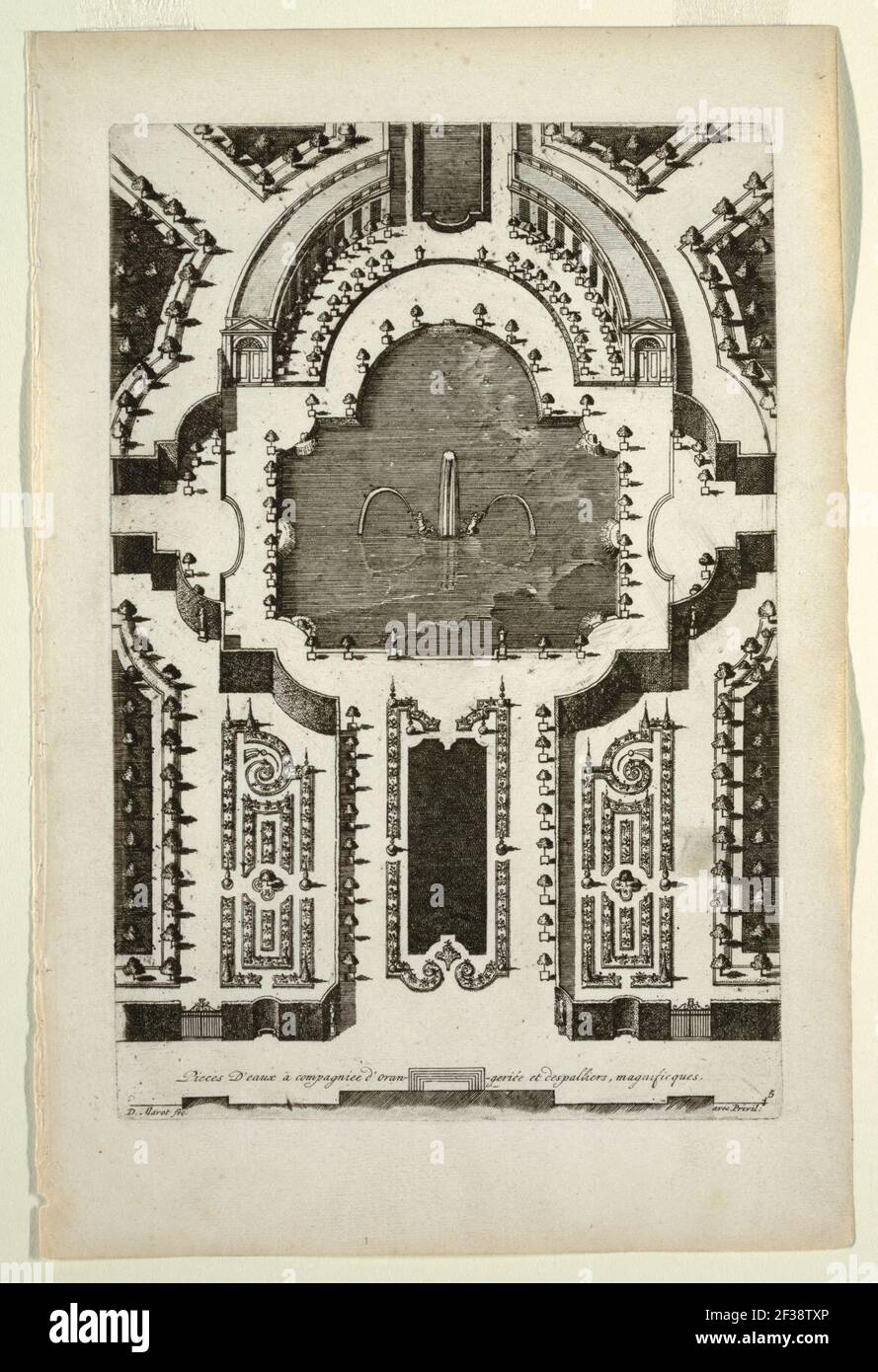 Imprimé, pièces d'eaux à compagnée d'orangerée et méprisantes, magnifique (Fontaine en design de jardin), dans les nouveaux livres de parterres contentant 24 pensséz diferantes (Nouveau livre contenant 24 différents) Banque D'Images