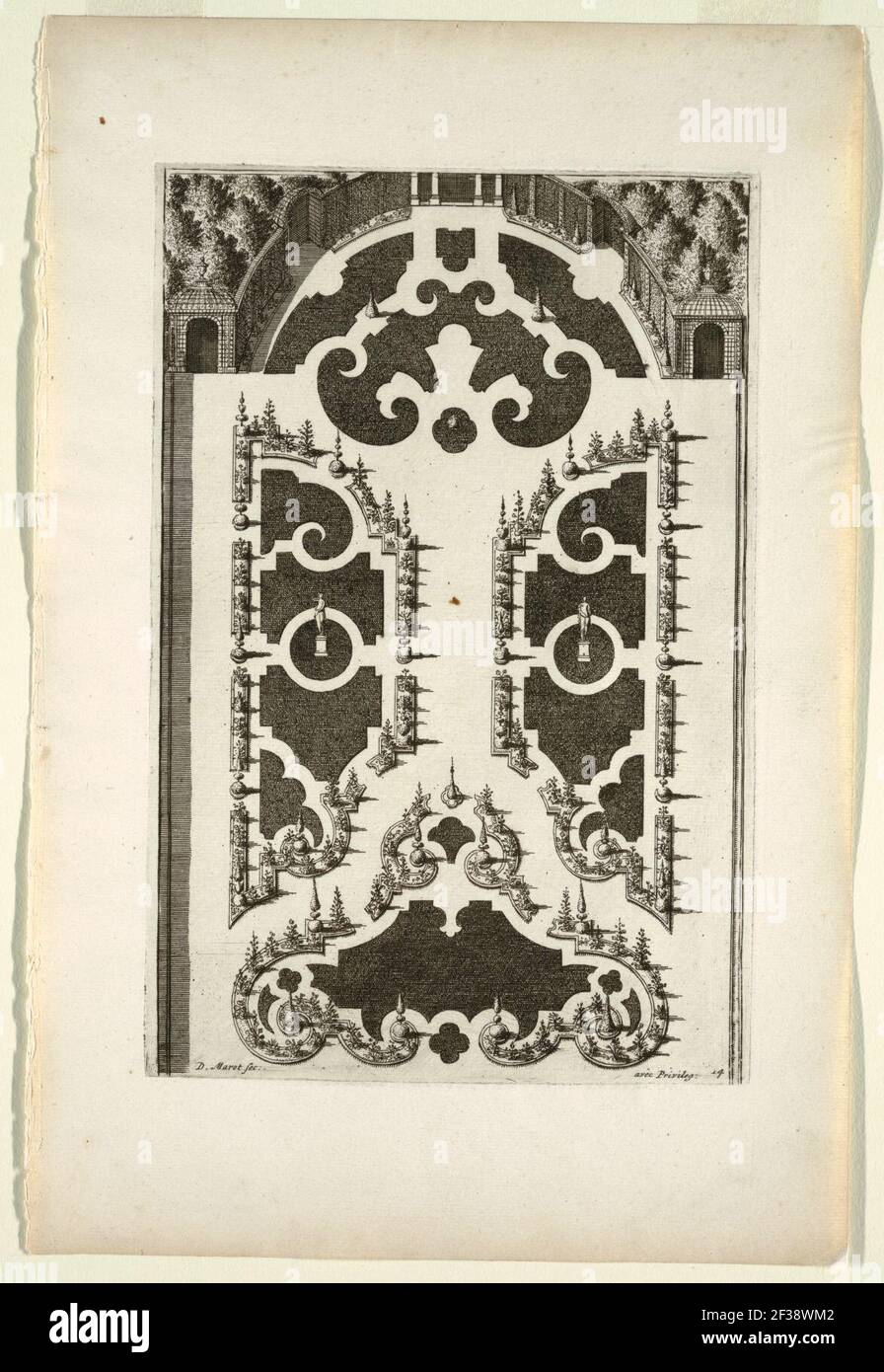 Print, plate in Nouveaux Livre de parterres contenant 24 pensséz diferantes (Nouveau livre contenant 24 variantes différentes pour les lits de jardin), ca. 1700 Banque D'Images