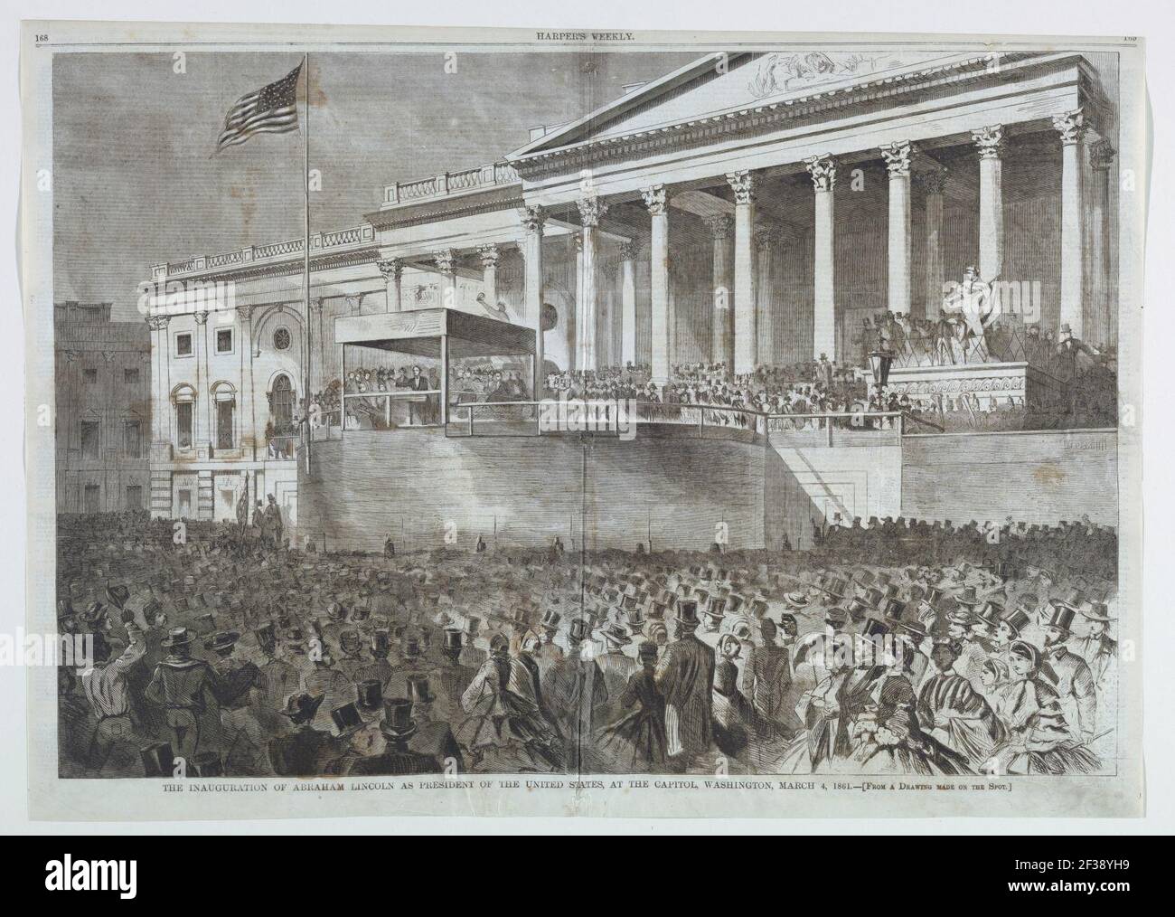 Print, l'inauguration d'Abraham Lincoln en tant que président des États-Unis au Capitole, Washington, D.C., le 4 mars 1861, De Harper's Weekly, 16 mars 1861, p. 168-169., 16 novembre, 1861 Banque D'Images