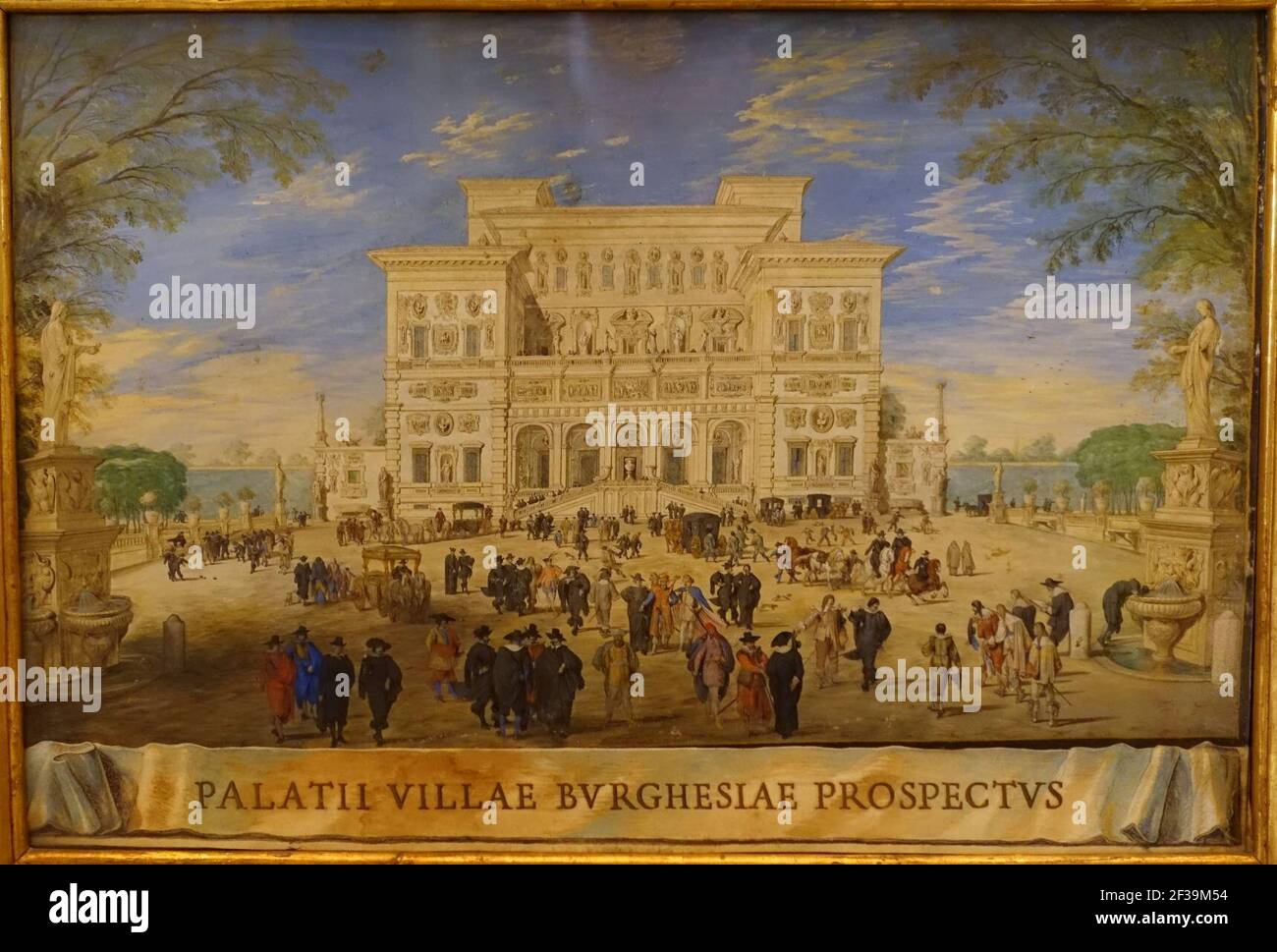 Perspective de la Villa Borghèse, par Johann Wilhelm Baur, en date de 1636, aquarelle sur parchemin Banque D'Images