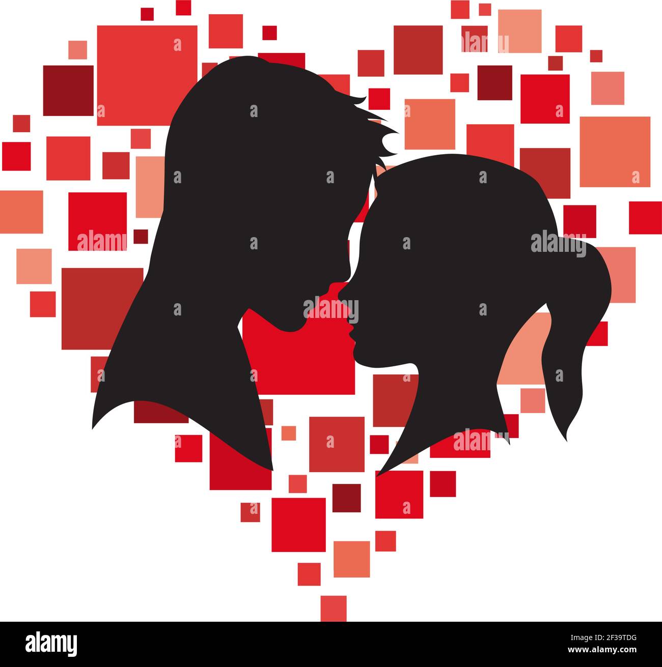 Amoureux du logo Vector. Silhouette d'homme et de femme avec coeur. Concept de réseau social Illustration de Vecteur