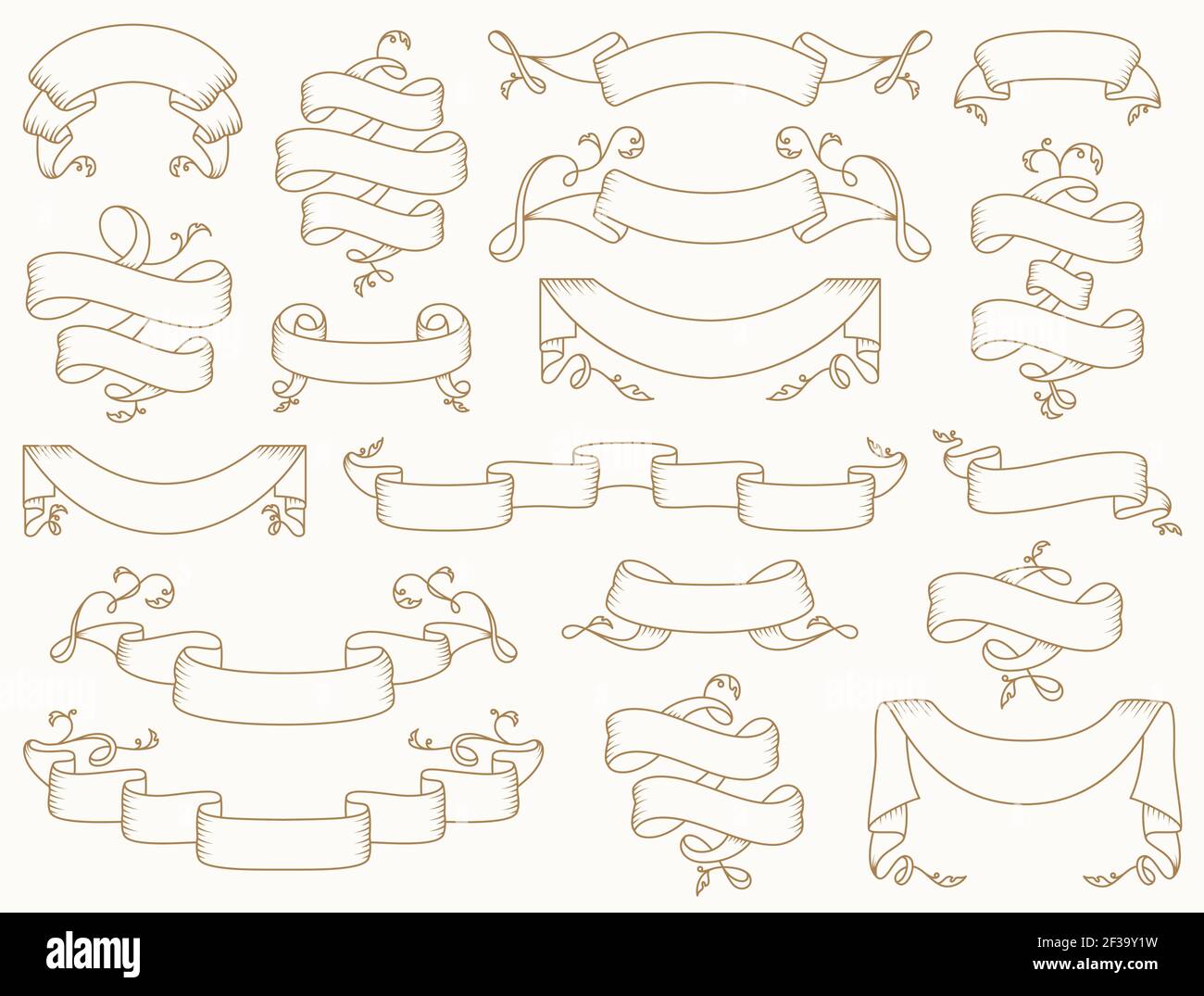 Rubans d'époque aux ornements anciens. Ensemble de vecteurs. Collection de bannières élégantes isolées sur un fond propre. Formes diverses. Illustration de Vecteur