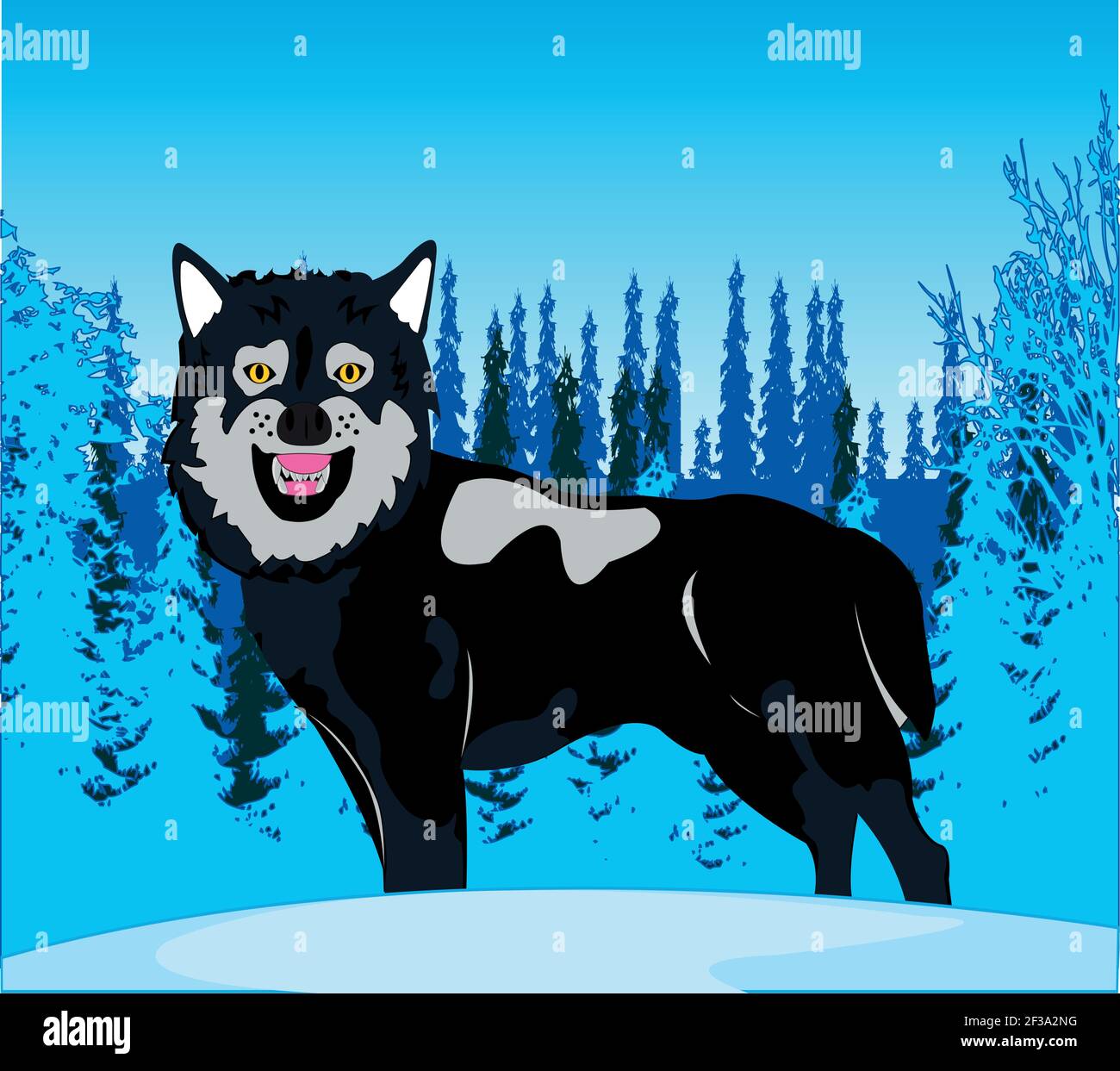 Illustration vectorielle du loup sauvage et du bois d'hiver Illustration de Vecteur