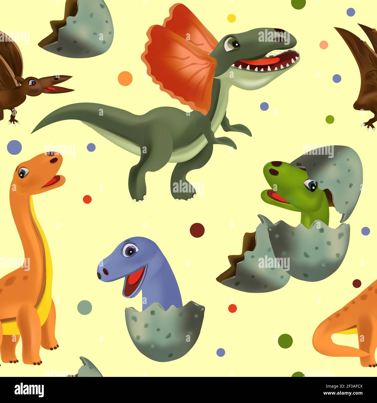Dinosaures drôles et éclosion de Pterodactyles à partir d'un œuf. Vector sans coutures avec Dinosaur et œufs pour votre textile de conception, fonds d'écran, tissu, affiches. Illustration vectorielle. Illustration de Vecteur