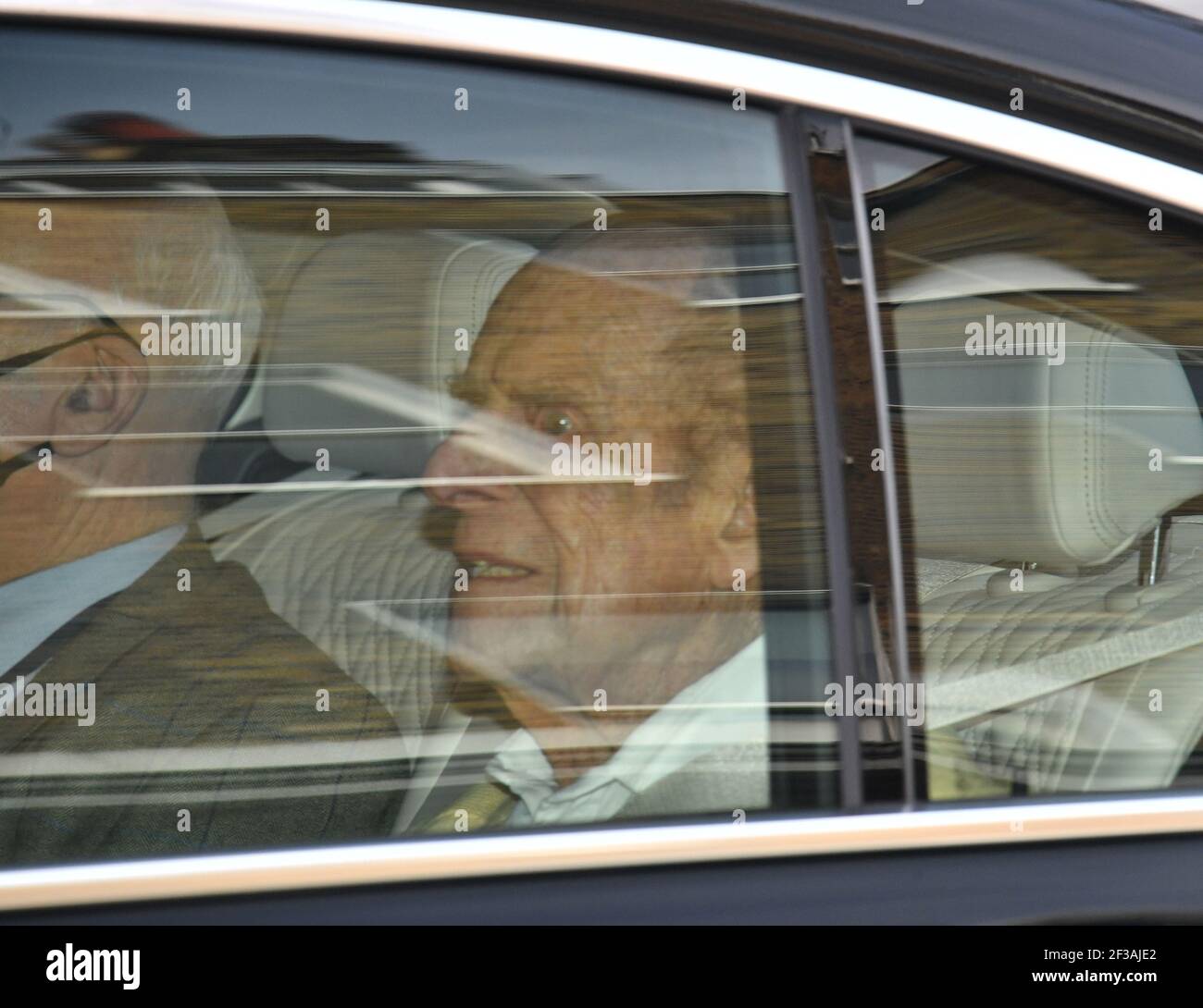 Le duc d'Édimbourg quitte l'hôpital du roi Edward VII, à Londres, où il était resté pour un traitement après sa chirurgie cardiaque à l'hôpital St Bartholomew. Date de la photo: Mardi 16 mars 2021. Banque D'Images