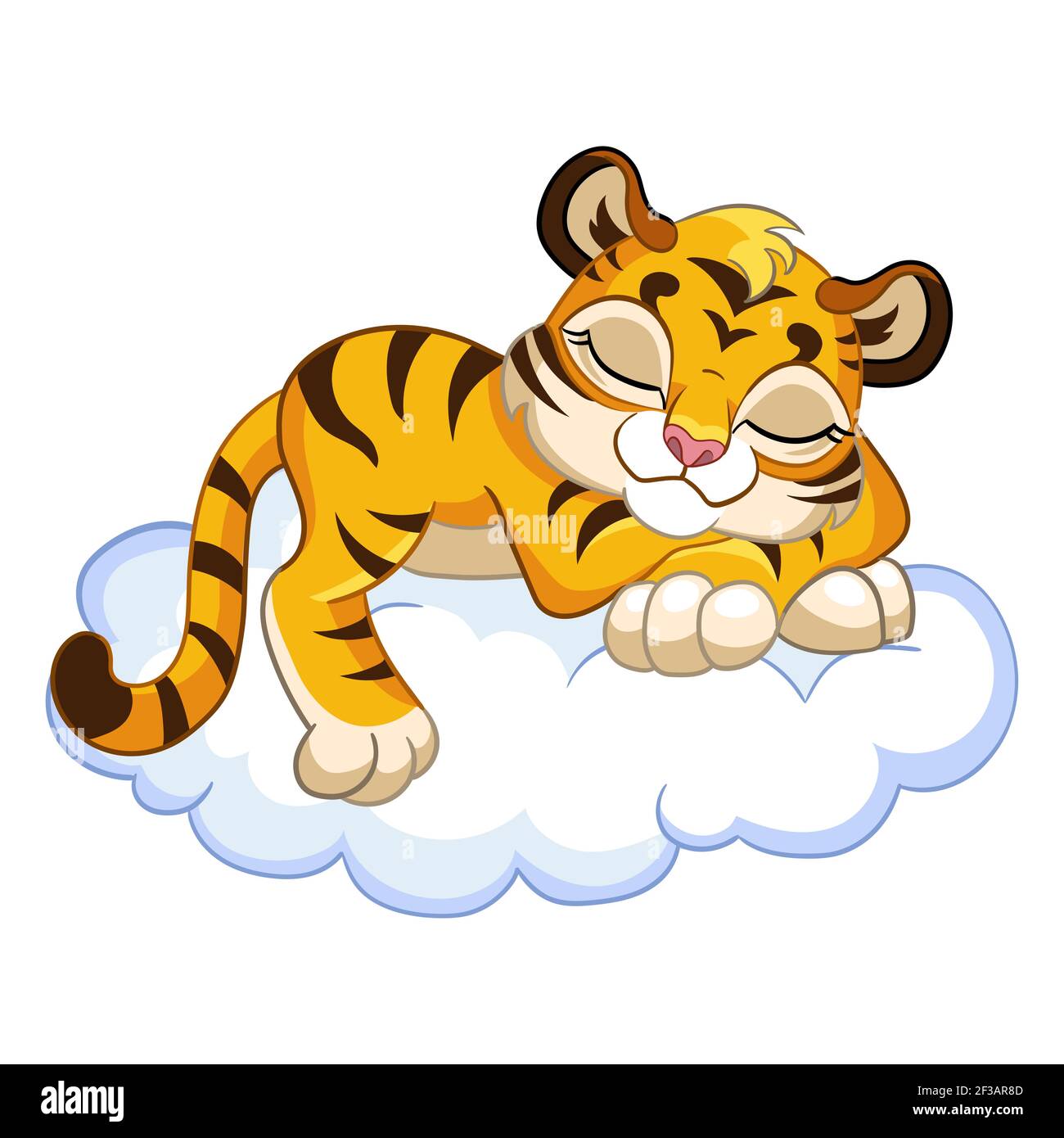 Joli tigre dormant sur un nuage. Personnage de dessin animé. Illustration vectorielle isolée. Pour l'impression et le design, les affiches, la création de pépinière, les cartes, les autocollants, chambre Illustration de Vecteur