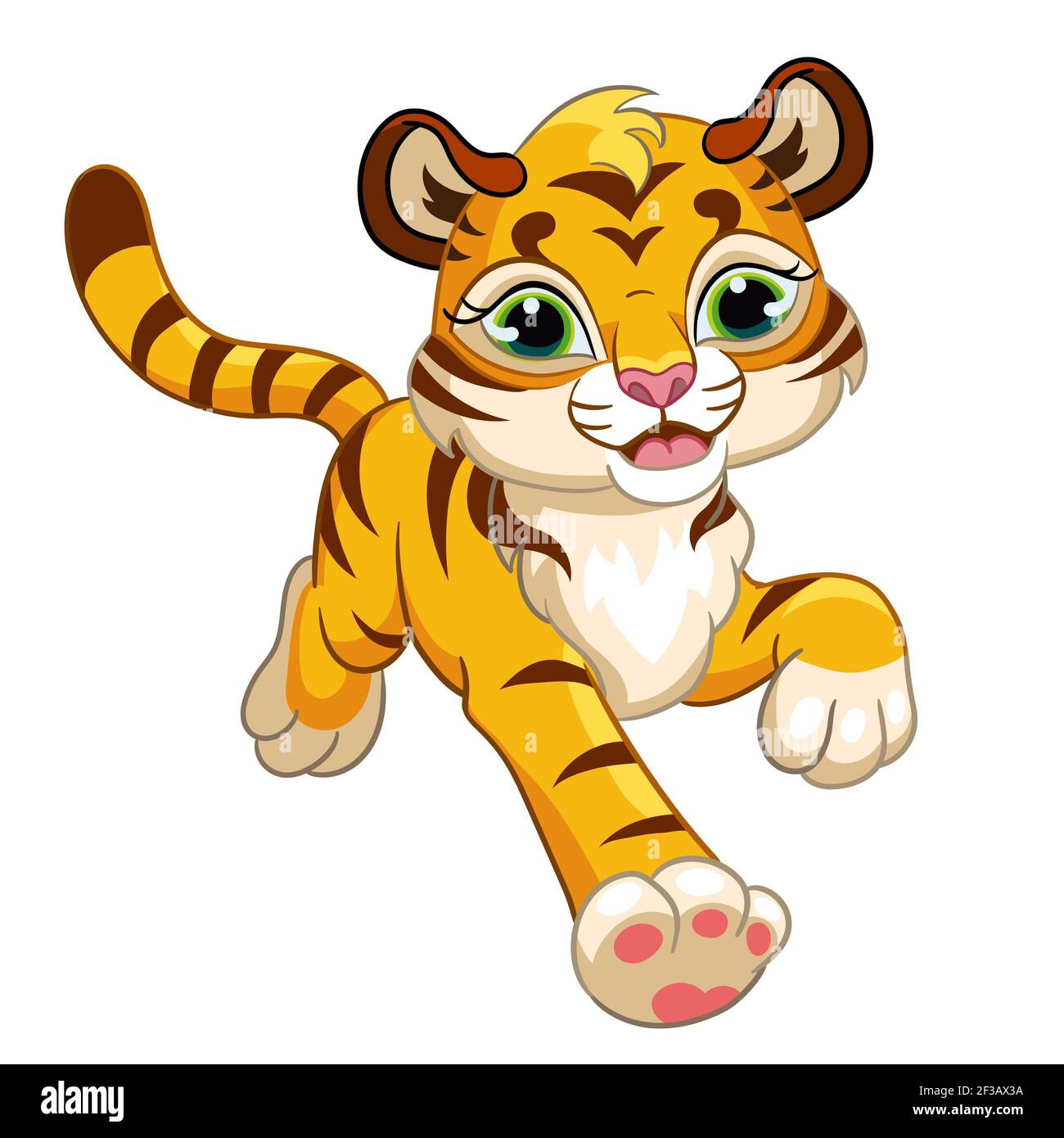 Joli tigre de course à pied. Personnage de dessin animé. Illustration colorée isolée vectorielle. Pour l'impression et le design, l'affiche, le design de la pépinière, la carte, l'autocollant, roo Illustration de Vecteur