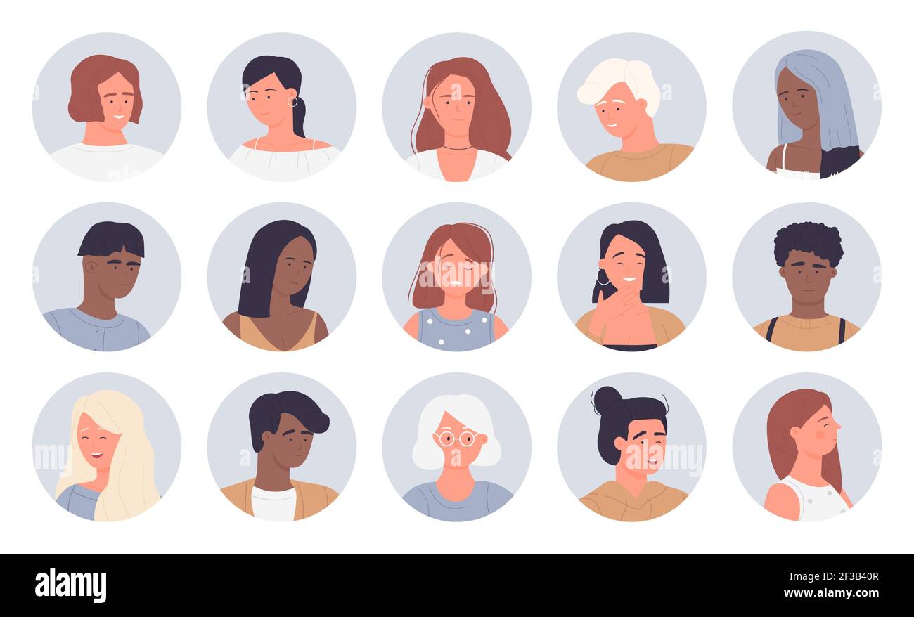 Portrait de personnes autour avatars ensemble, multinationale jeune et vieille homme femme visage userpics Illustration de Vecteur