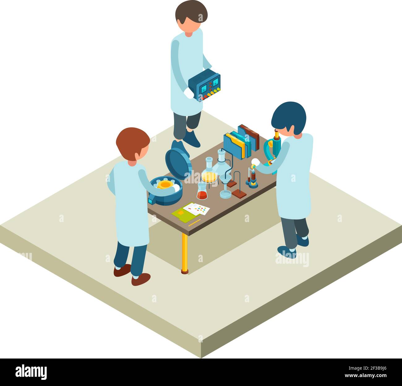 Isométrique de laboratoire. Laboratoire de chimie scientifique avec divers articles liquides toxiques flacons tubes microscope vecteur illustrations 3d Illustration de Vecteur