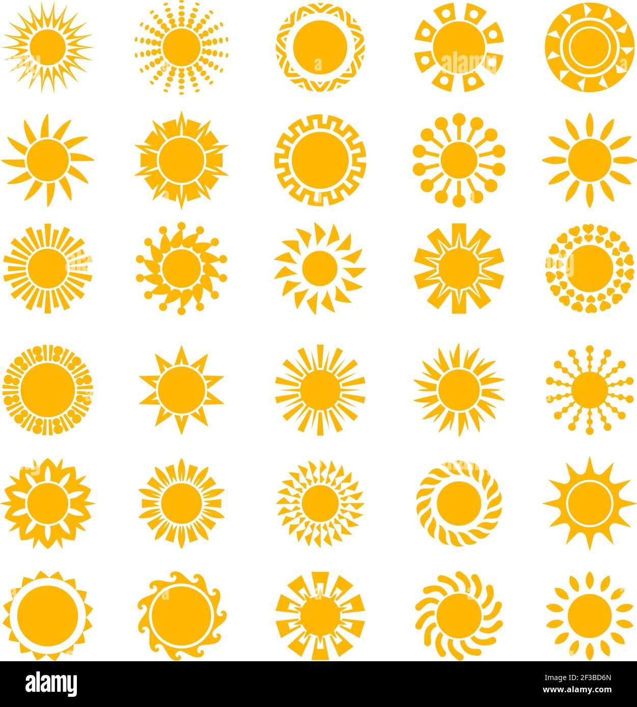 Icônes du soleil. Lever de soleil créativité cercle ensoleillé formes logo coucher de soleil symboles stylisés collection de vecteur Illustration de Vecteur