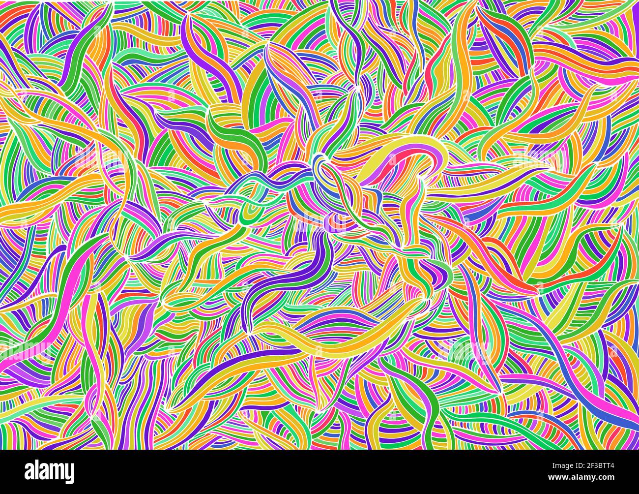 Cadre d'été Motley lumineux avec des vagues colorées et un emplacement pour le texte. Élégante texture décorative à rayures. Arrière-plan vectoriel tracé à la main. Illustration de Vecteur