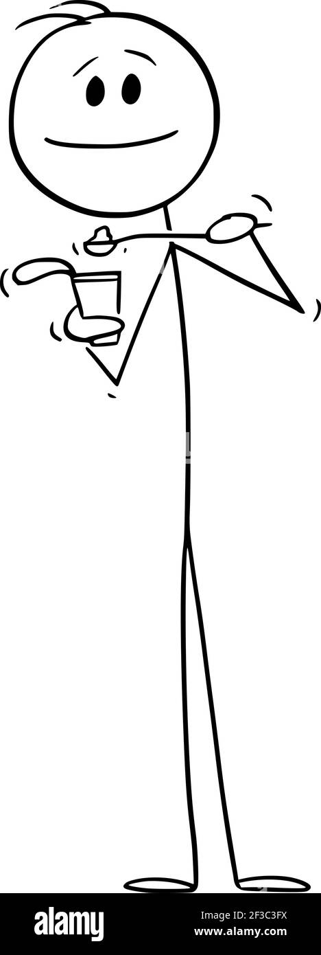 Homme mangeant Pudding ou yogourt , bâton de dessin vectoriel Figure Illustration Illustration de Vecteur