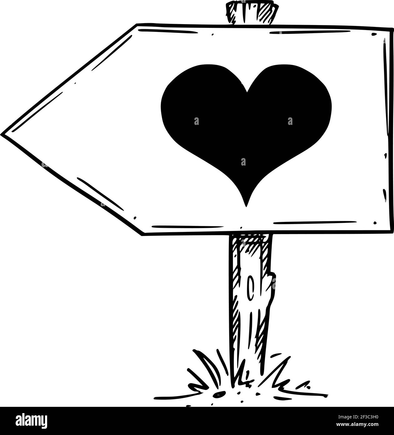 Suivez votre cœur, amour, émotion, sentiment. Flèche de trafic. Dessin à la main et illustration Illustration de Vecteur