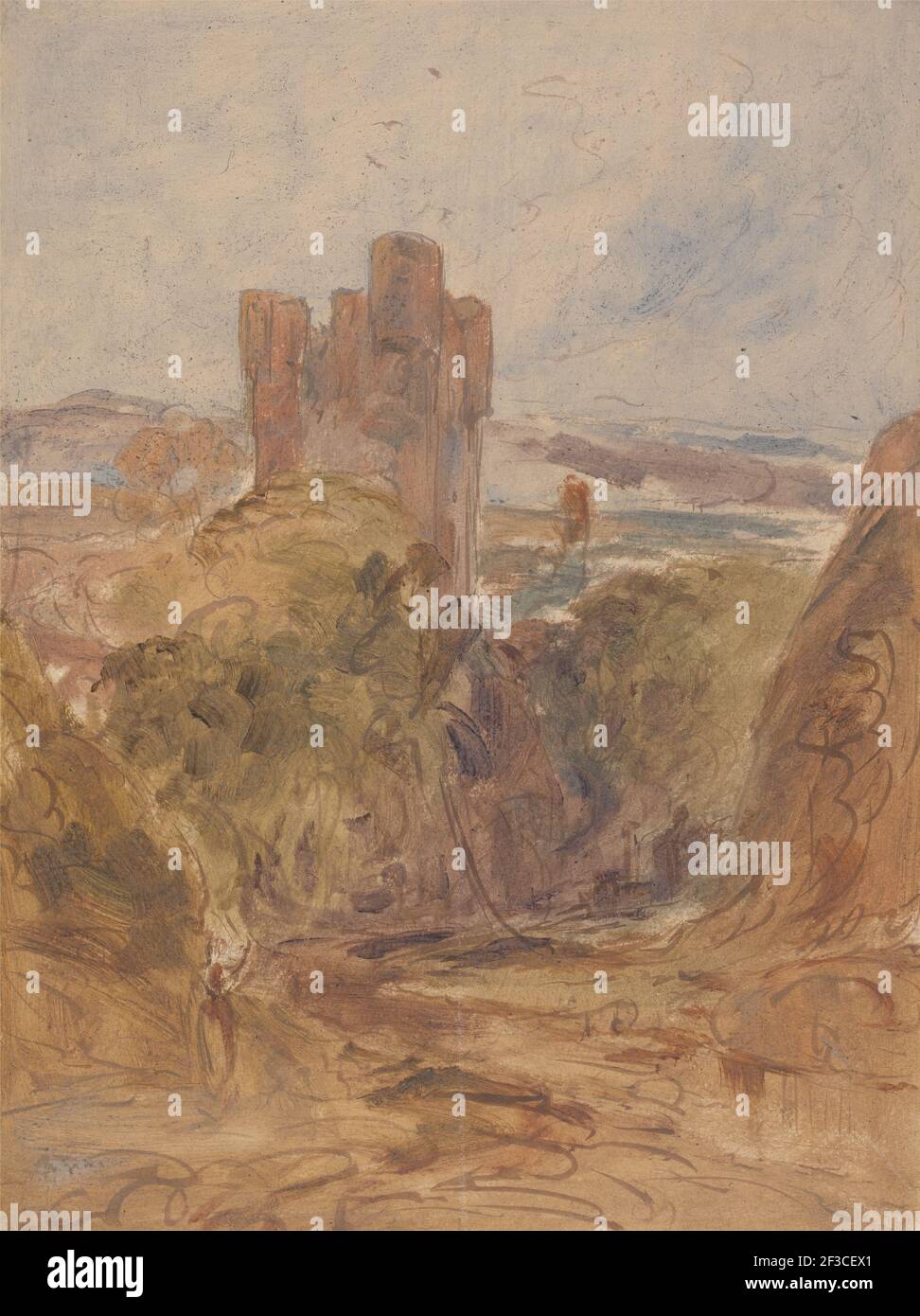 Château de Tantallon (?), une étude, ca. 1830. Auparavant attribué à Joseph Malbord William Turner et Peter DeWint Banque D'Images