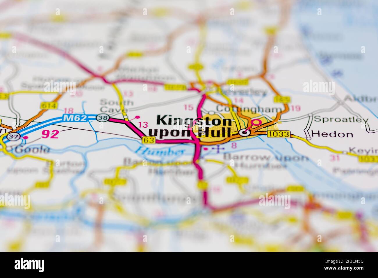 Kingston upon Hull sur une carte géographique ou une route carte Banque D'Images