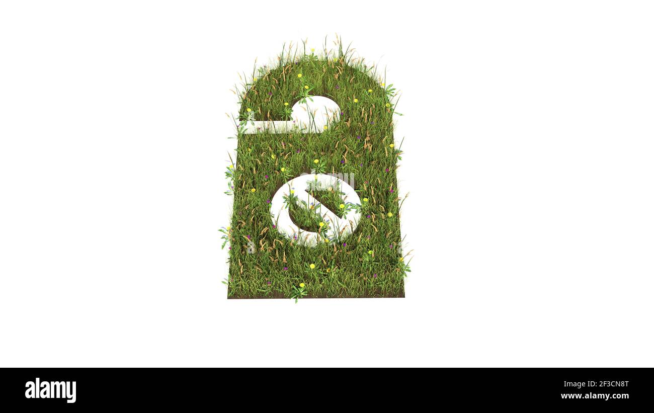 champ d'herbe 3d rendu avec des fleurs colorées en forme de symbole de l'étiquette ne pas déranger sur la porte avec masse isolée sur fond blanc Banque D'Images