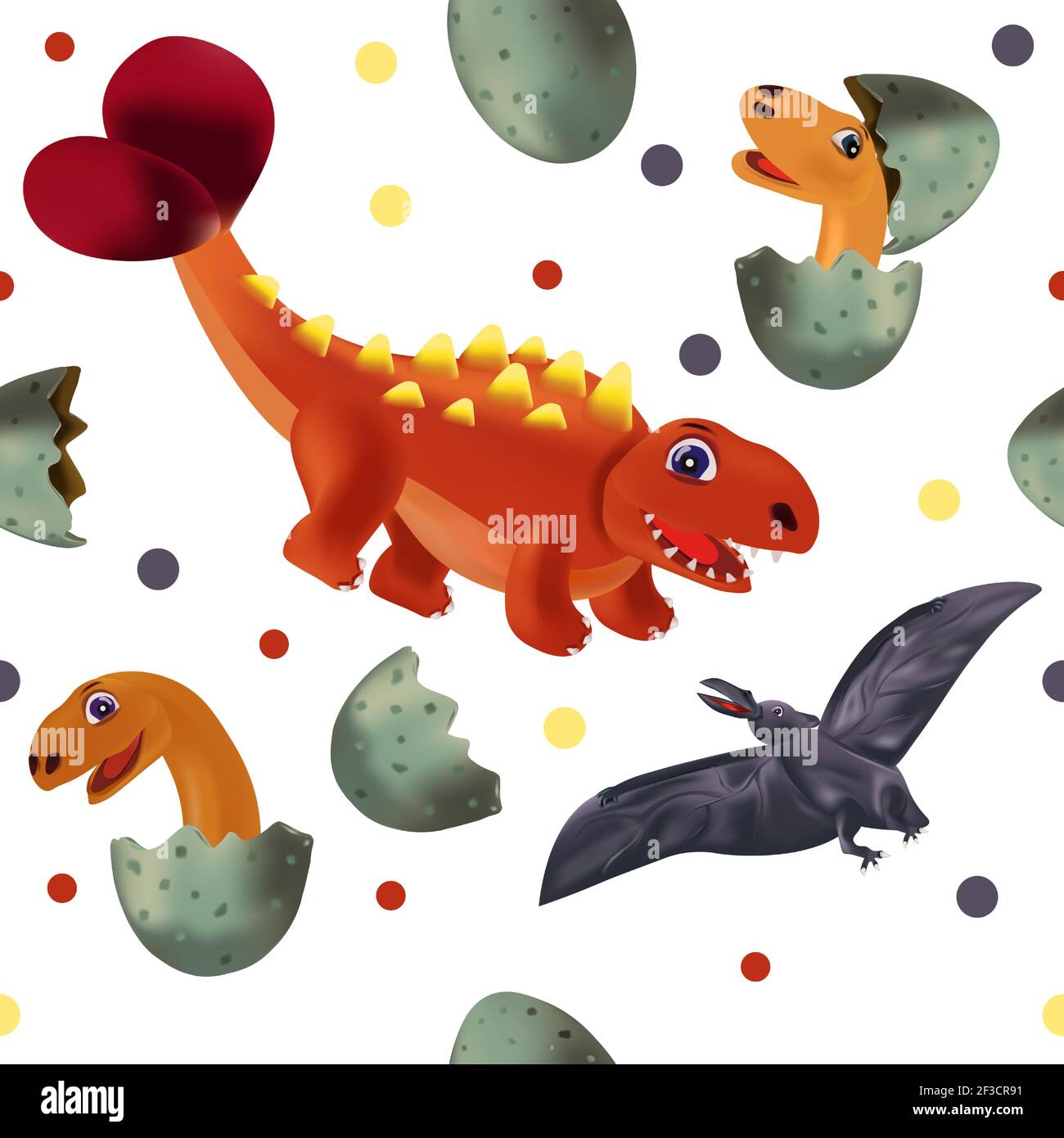 Motif sans couture avec Dinosaur drôle et Pterodactyl pour votre conception textile, fonds d'écran, tissu, affiches. Dinosaures amusants à partir d'un œuf. Illustration vectorielle. Illustration de Vecteur