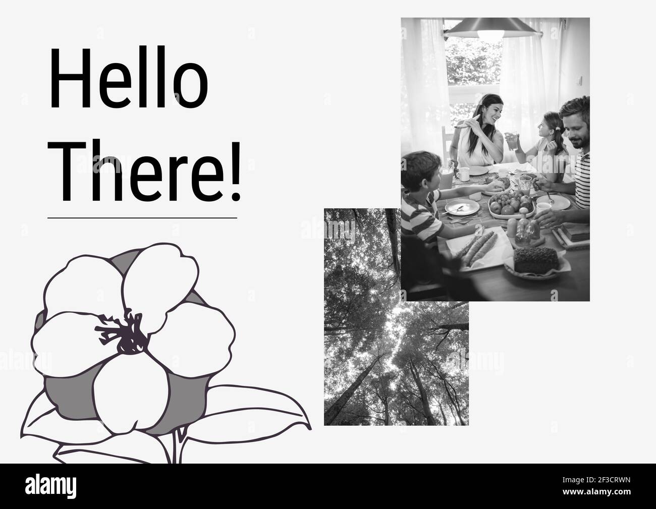 Image générée numériquement du texte « bonjour » et de la photo de vacances grille sur fond blanc Banque D'Images